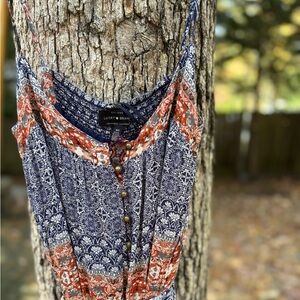 Lucky Brand Women's Floral Blue and Orange Blouse